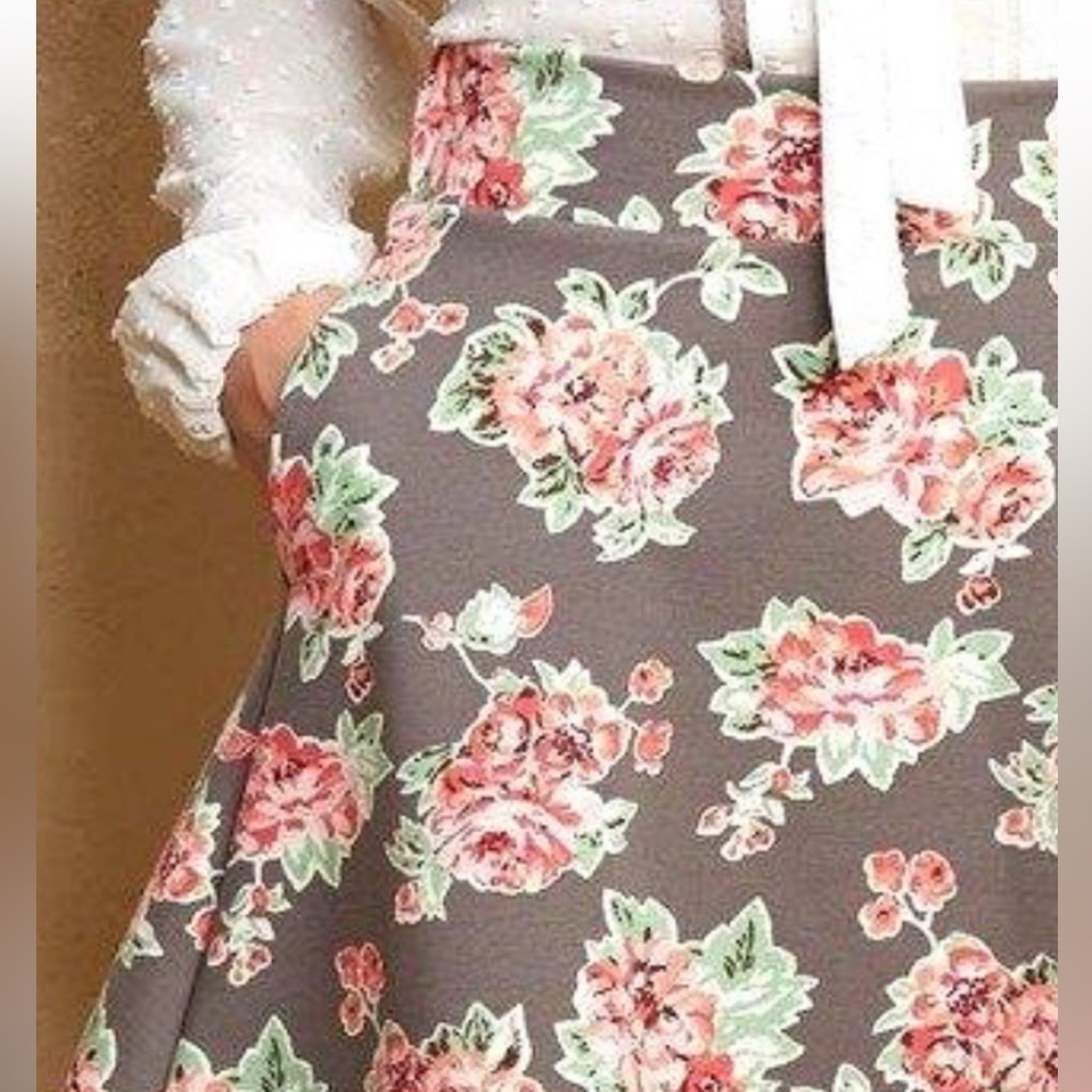 MATILDA JANE CHERYL SKATER CIRCLE SKIRT PINK & GRAY FLORAL FIT & FLARE SIZE S